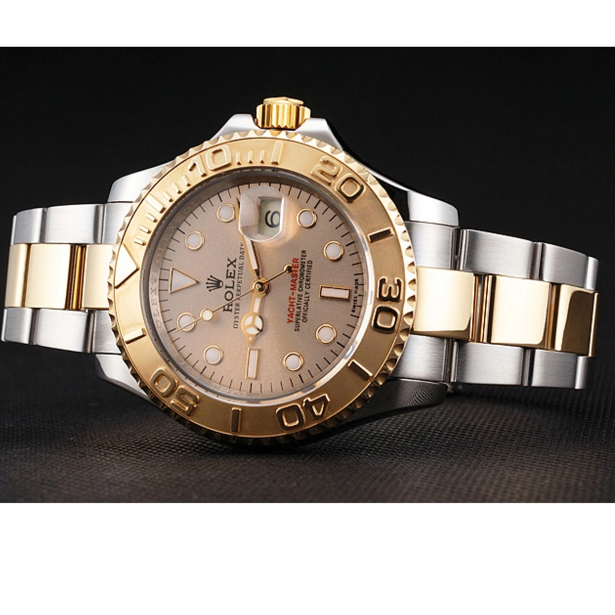 Aaa replica watch Swiss Dial Rolex Gold Yacht-Master Bracelet Champagne Stainless Case Bezel Steel Two Tone 0707